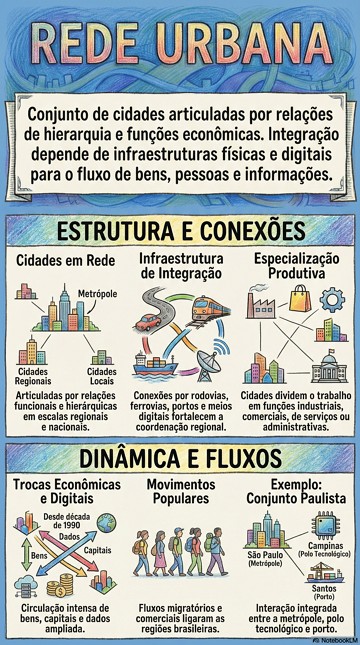 Rede Urbana Infográfico sobre rede urbana com conceito, características e exemplo