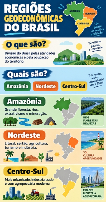 Infográfico sobre as 3 regiões geoeconômicas do Brasil Infográfico sobre as 3 regiões geoeconômicas do Brasil