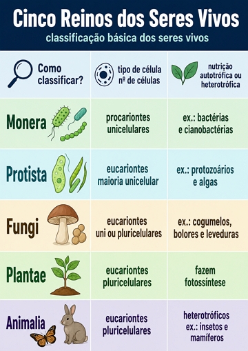 Infográfico sobre a classificação dos seres vivos em reinos Infográfico sobre a classificação dos seres vivos em reinos