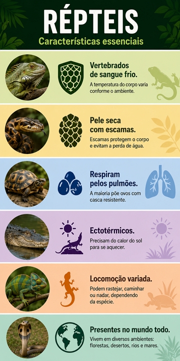 Infográfico com as principais características dos répteis Infográfico com as principais características dos répteis