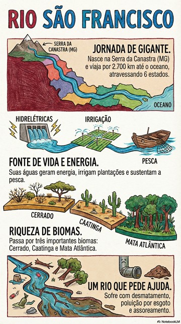 Características do Rio São Francisco Infográfico com as características do Rio São Francisco