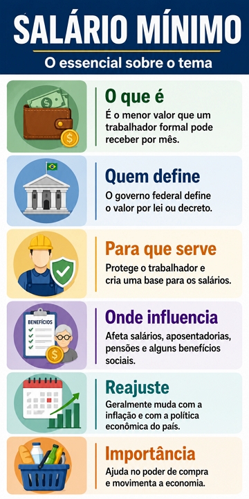 Infográfico sobre o salário mínimo no Brasil Infográfico didático sobre o salário mínimo no Brasil