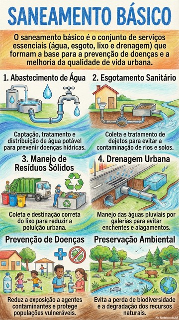 Infográfico com resumo sobre saneamento básico