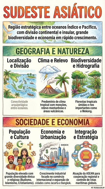 Infogr&aacute;fico sobre o Sudeste Asi&aacute;tico com foco na Geografia