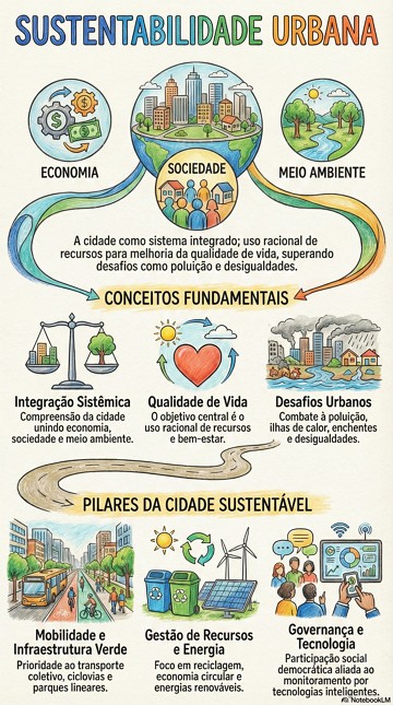 Sustentabilidade urbana Infográfico com síntese sobre a sustentabilidade urbana