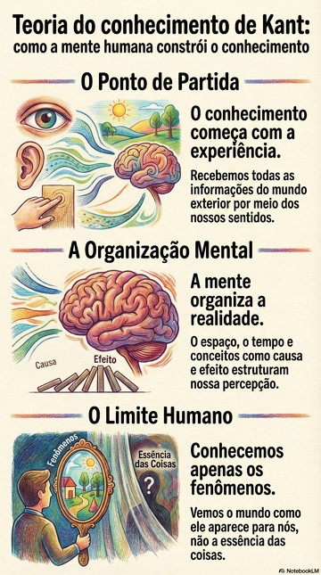 Teoria do conhecimento de Kant Infográfico didático explicando de forma simple a teoria do conhecimento de Kant