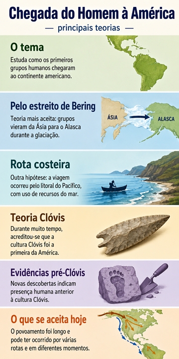 Infográfico sobre as principais teorias sobre a chegada do Homem à América Infográfico sobre as principais teorias sobre a chegada do Homem à América