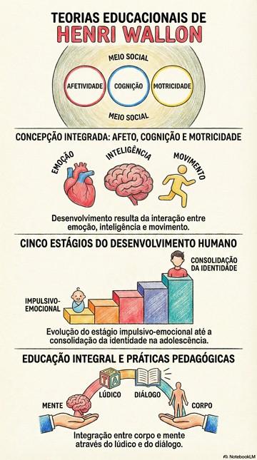 teorias educacionais de Wallon Infográfico com uma síntese das teorias educacionais de Wallon