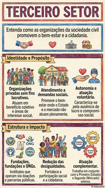 Características do Terceiro Setor Infográfico explicando o que é e características do Terceiro Setor