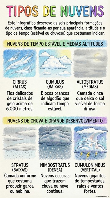 Tipos de nuvens e suas características Infográfico sobre os tipos de nuvens e suas características