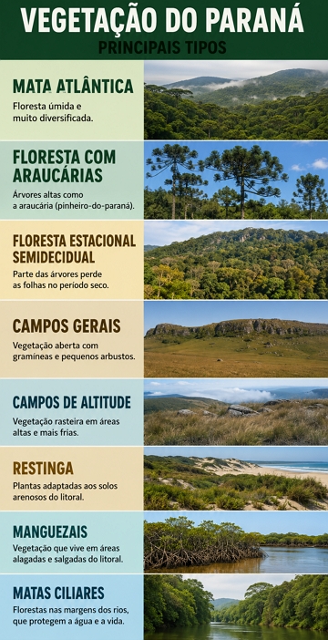 Infográfico sobre os principais tipos de vegetação do Paraná Infográfico sobre os principais tipos de vegetação do Paraná
