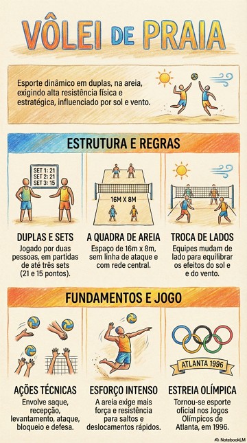 Vôlei de Praia Infográfico com as principais características do vôlei de praia