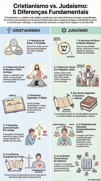 Infográfico mostrando 5 diferenças entre Cristianismo e Judaísmo Infográfico mostrando 5 diferenças entre Cristianismo e Judaísmo