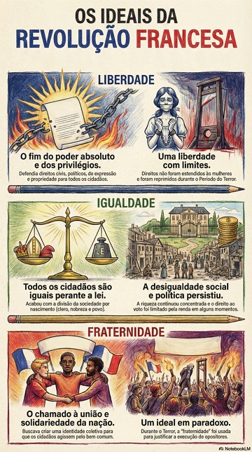 Os principais ideiais da Revolução Francesa Infográfico que explica os principais ideiais da Revolução Francesa