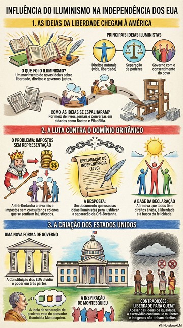 Influência do Iluminismo na Independência dos Estados Unidos Infográfico com resumo sobre a Influência do Iluminismo na Independência dos Estados Unidos