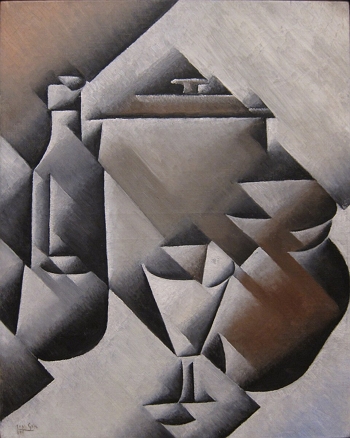 Jarra, garrafa e copo Obra cubista de Juan Gris mostrando uma jarra, uma garrafa e um copo