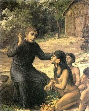 Jesu&iacute;ta catequizando ind&iacute;genas brasileiros
