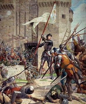 Pintura mostrando Joana D'Arc na Batalha de Orleães.