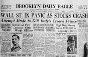 Capa de Jornal dos EUA anunciando a crise de 1929