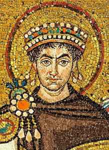 Imagem do imperador bizantino Justiniano I num mosaico