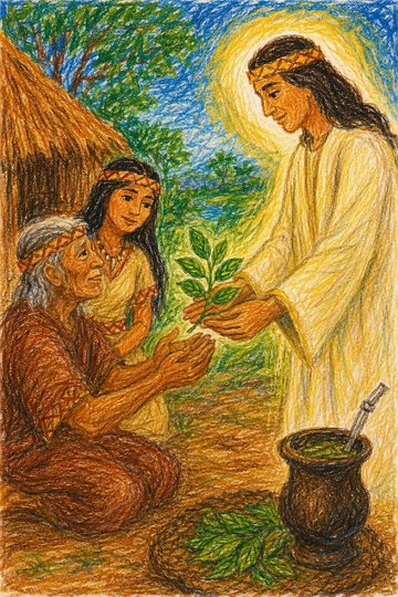 Ilustração representando a lenda da erva-mate Ilustração representando a lenda da erva-mate