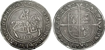 Moeda de 1551 (frente e verso), libra na época da Dinastia Tudor Moeda de 1551 (frente e verso), libra na época da Dinastia Tudor