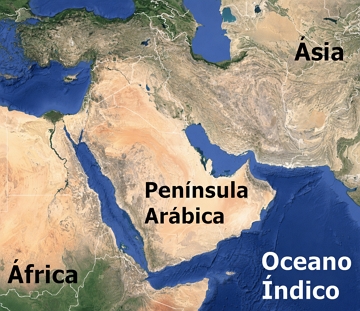 Localização geográfica da Península Arábica Mapa com a localização geográfica da Península Arábica
