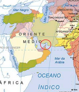 Estreito de Ormuz no Oriente Médio Mapa do Oriente Médio mostrando a localização do Estreito de Ormuz