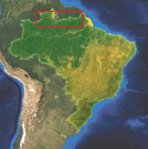 Mapa do Brasil mostrando a localização do Planalto das Guianas
