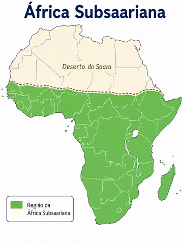 Mapa da África com destaque para a região da África Subsaariana Mapa da África com destaque para a região da África Subsaariana