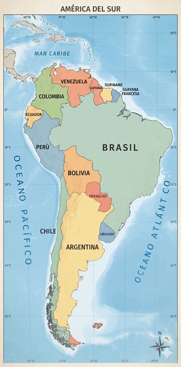 Mapa político da América do Sul indicando os países Mapa político da América do Sul indicando os países