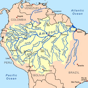 Mapa mostrando os principais rios da Bacia Amazônica Mapa mostrando os principais rios da Bacia Amazônica