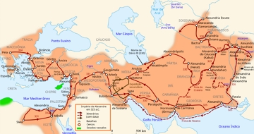 Mapa do Império Macedônico durante o reinado de Alexandre, o Grande. Mapa do Império Macedônico durante o reinado de Alexandre, o Grande.