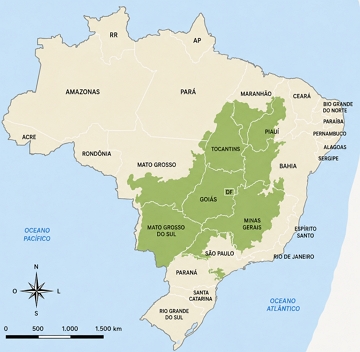 Mapa de localização do Cerrado Mapa do Brasil mostrando a localização do Cerrado