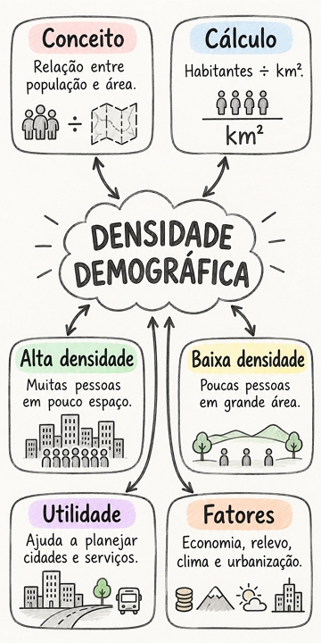 Mapa mental com o essencial sobre densidade demográfica Mapa mental com o essencial sobre densidade demográfica