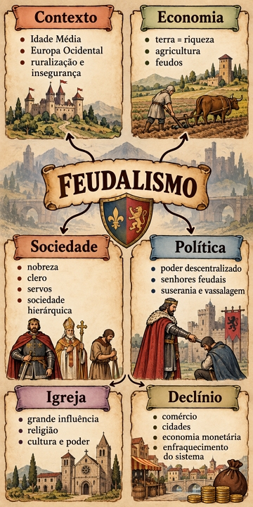 Mapa mental com resumo sobre o Feudalismo