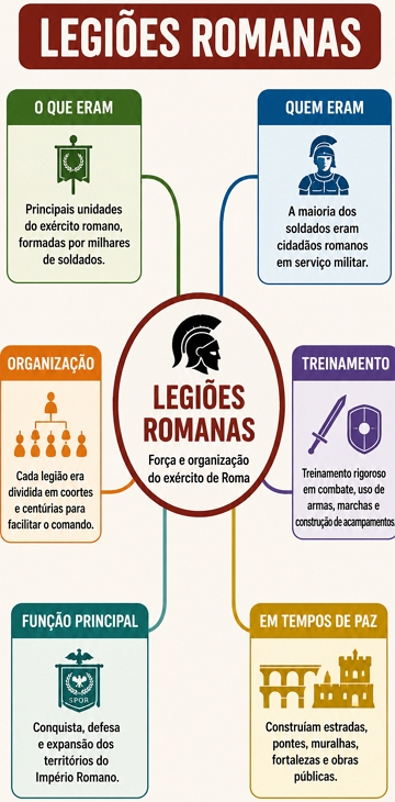 Mapa mental com resumo sobre as legi&otilde;es romanas