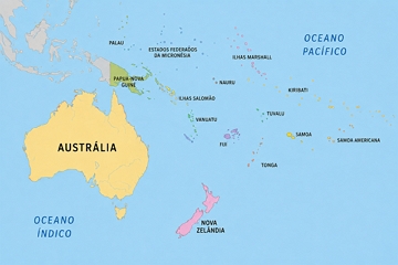 Mapa da Oceania Mapa da Oceania com destaque para a Austrália