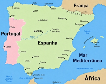 mapa da Península Ibérica