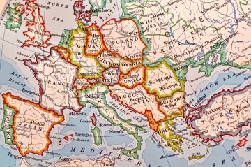 Mapa da Europa mostrando as fronteiras entre os pa&iacute;ses