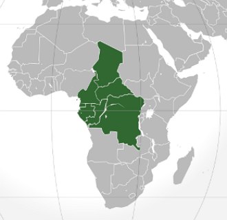 Mapa da África mostrando a localização dos países da África Central