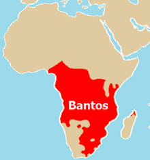 Mapa da África mostrando região ocupada pelos bantos