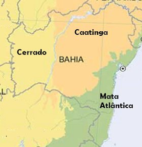 Mapa com a localização geográfica dos biomas da Bahia