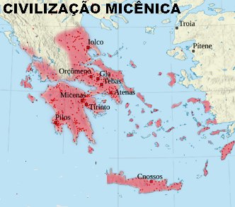 Mapa da Grécia Antiga mostrando a região em que se desenvolveu a civilização micênica