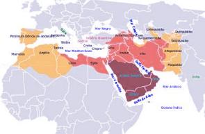 Mapa retratando a expansão do Islamismo