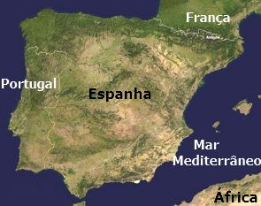 Mapa do sudoeste da europa com fronteiras dos países da península ibérica