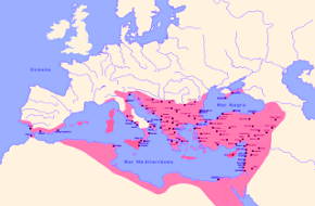 Mapa mostrando as regiões dominadas pelo Império Bizantino