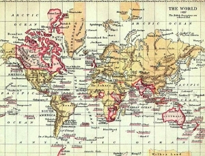 Mapa mostrando as possessões britânicas no mundo