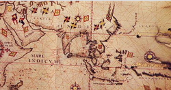 Mapa antigo mostrando as colônias portuguesas no Oriente.