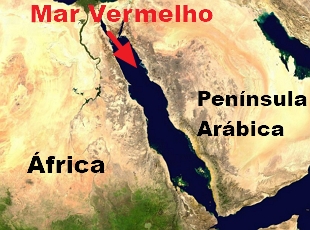 Mapa mostrando a localização do Mar Vermelho